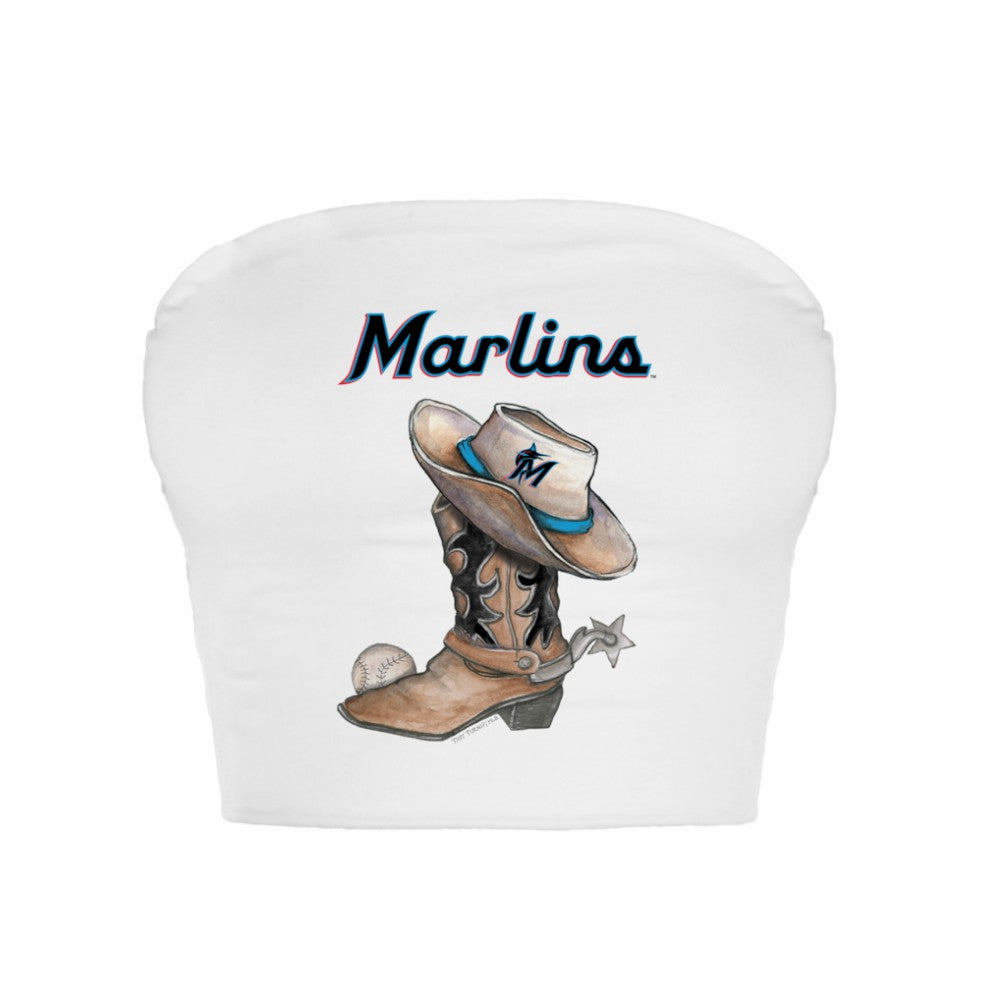 Miami Marlins Tiny Turnip Women's Cowboy Boot Crop Tube Top - White Tops