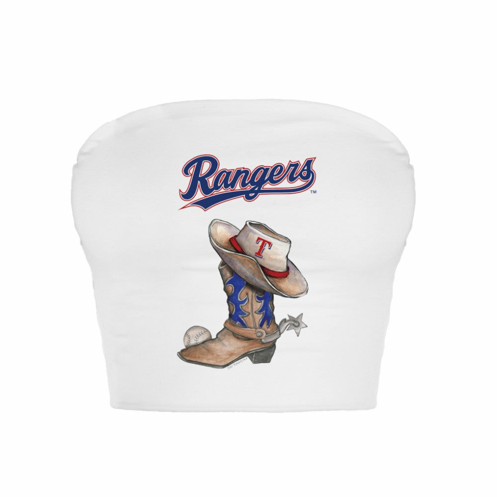Texas Rangers Tiny Turnip Women's Cowboy Boot Crop Tube Top - White Tops