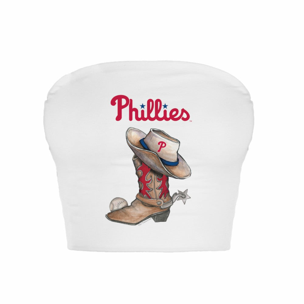 Philadelphia Phillies Tiny Turnip Women's Cowboy Boot Crop Tube Top - White Tops