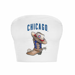 Chicago Cubs Tiny Turnip Women's Cowboy Boot Crop Tube Top - White Tops