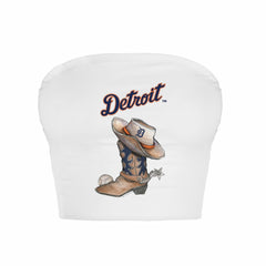 Detroit Tigers Tiny Turnip Women's Cowboy Boot Crop Tube Top - White Tops