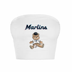 Miami Marlins Tiny Turnip Women's Teddy Bear Crop Tube Top - White Tops