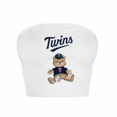 Minnesota Twins Tiny Turnip Women's Teddy Bear Crop Tube Top - White Tops