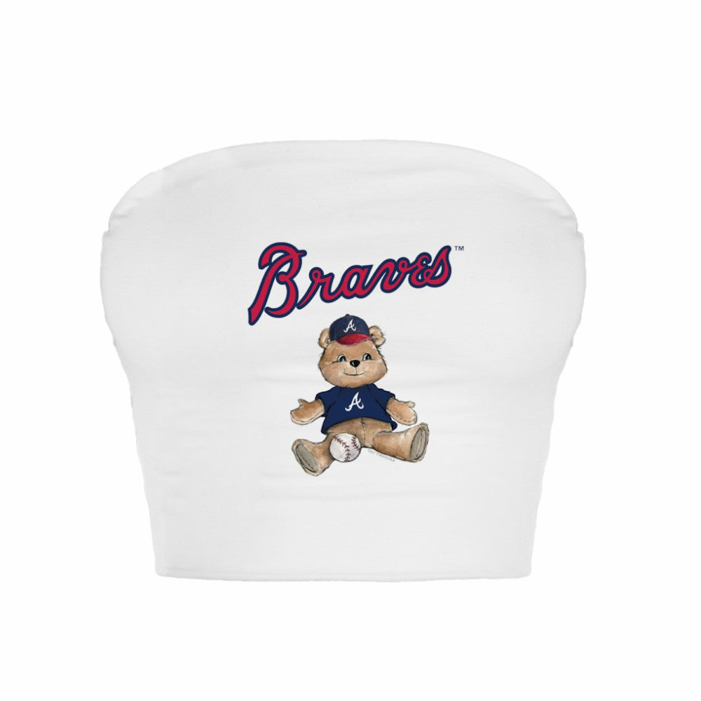 Atlanta Braves Tiny Turnip Women's Teddy Bear Crop Tube Top - White Tops