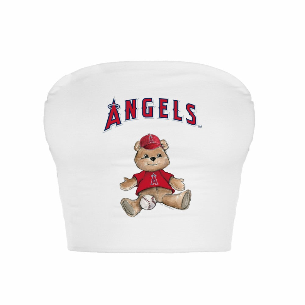 Los Angeles Angels Tiny Turnip Women's Teddy Bear Crop Tube Top - White Tops