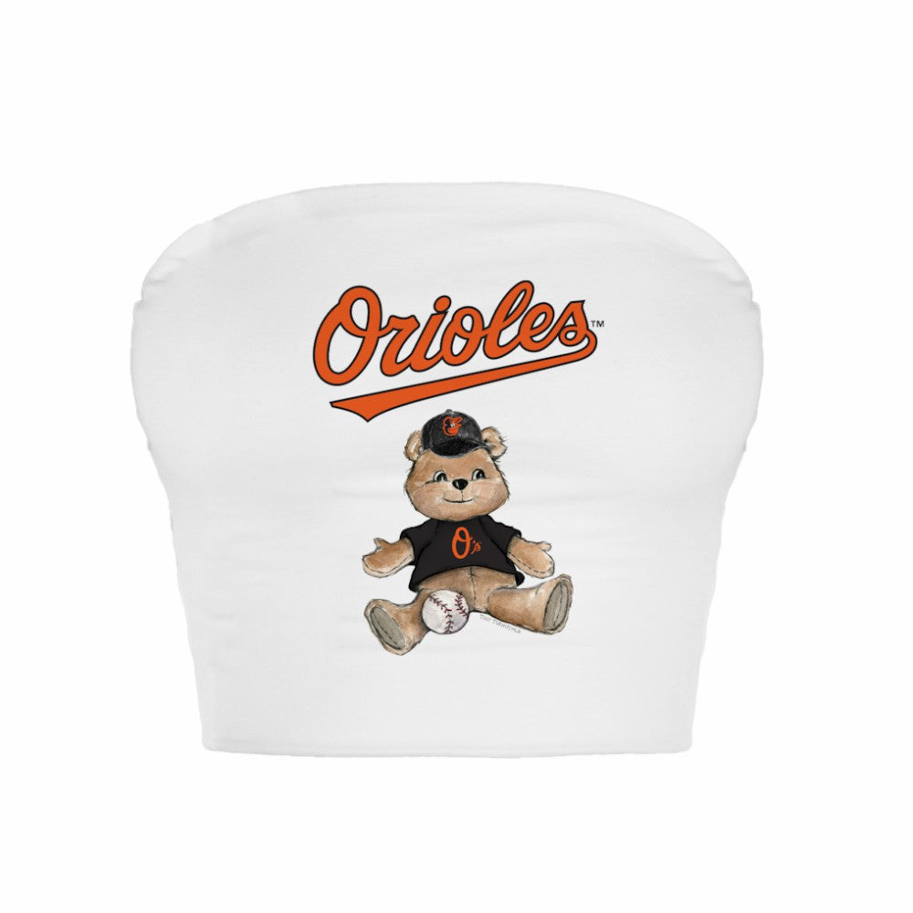 Baltimore Orioles Tiny Turnip Women's Teddy Bear Crop Tube Top - White Tops