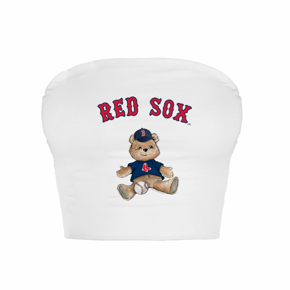 Boston Red Sox Tiny Turnip Women's Teddy Bear Crop Tube Top - White Tops