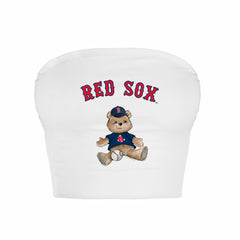 Boston Red Sox Tiny Turnip Women's Teddy Bear Crop Tube Top - White Tops