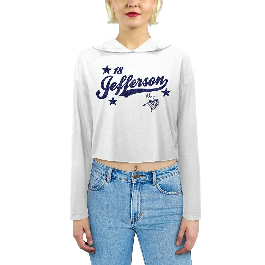 Justin Jefferson Minnesota Vikings Majestic Threads Women's Glitter Wordmark Hoodie - White Hoodies