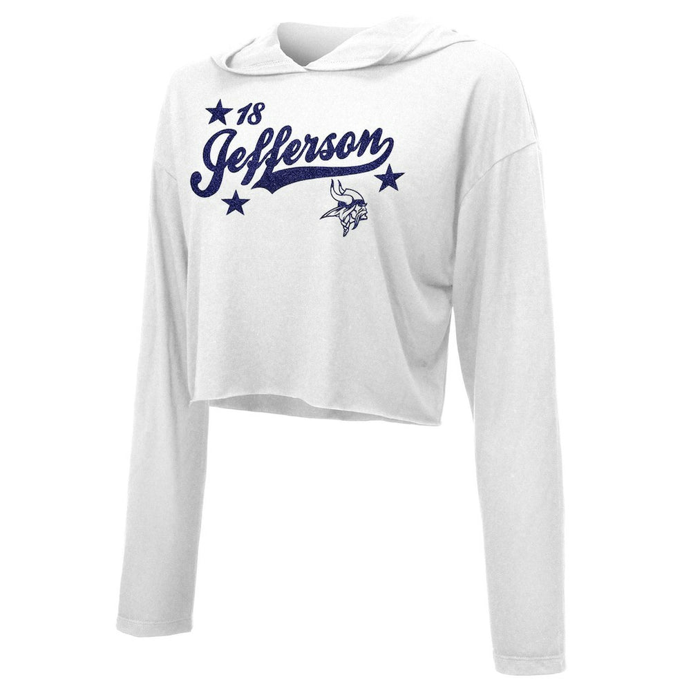 Justin Jefferson Minnesota Vikings Majestic Threads Women's Glitter Wordmark Hoodie - White Hoodies
