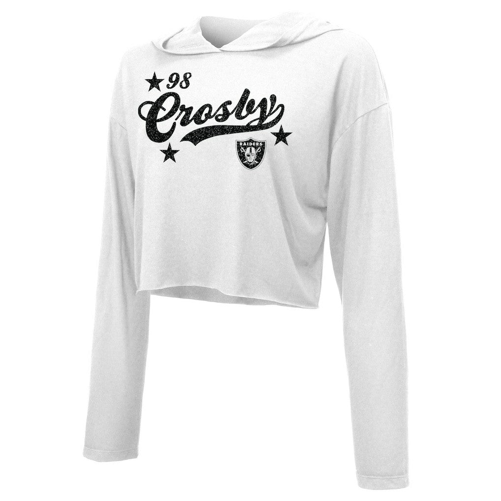 Maxx Crosby Las Vegas Raiders Majestic Threads Women's Glitter Wordmark Hoodie - White Hoodies