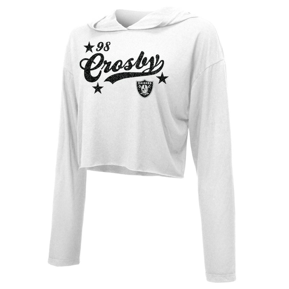 Maxx Crosby Las Vegas Raiders Majestic Threads Women's Glitter Wordmark Hoodie - White Hoodies