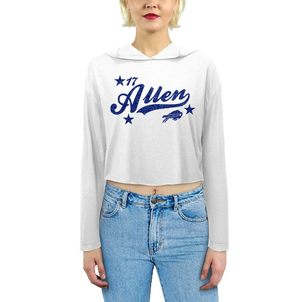 Josh Allen Buffalo Bills Majestic Threads Women's Glitter Wordmark Hoodie - White Hoodies