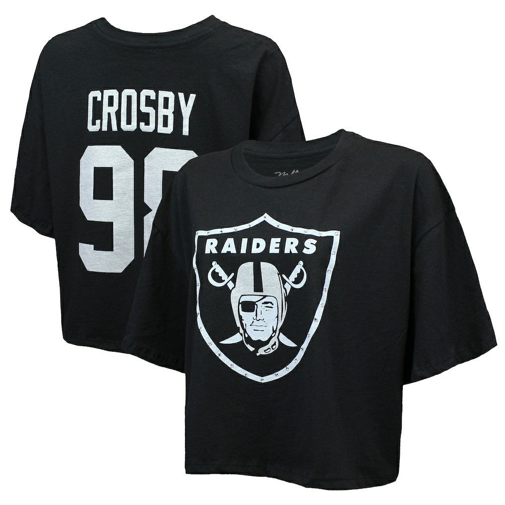 Maxx Crosby Las Vegas Raiders Majestic Threads Women's Swarovski Crystals Boxy Cropped Name & Number T-Shirt - Black T-shirts