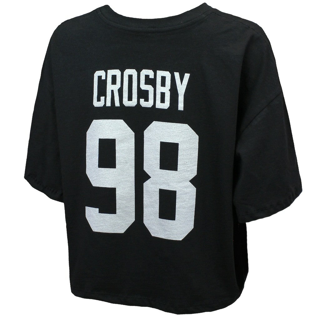 Maxx Crosby Las Vegas Raiders Majestic Threads Women's Swarovski Crystals Boxy Cropped Name & Number T-Shirt - Black T-shirts