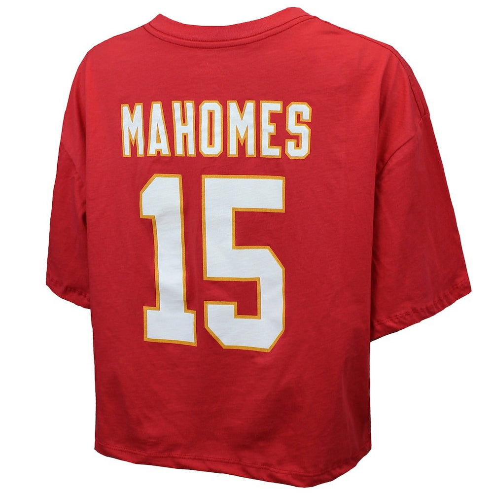 Patrick Mahomes Kansas City Chiefs Majestic Threads Women's Swarovski Crystals Boxy Cropped Name & Number T-Shirt - Red T-shirts