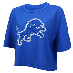 Aidan Hutchinson Detroit Lions Majestic Threads Women's Swarovski Crystals Boxy Cropped Name & Number T-Shirt - Blue T-shirts
