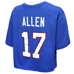 Josh Allen Buffalo Bills Majestic Threads Women's Swarovski Crystals Boxy Cropped Name & Number T-Shirt - Royal T-shirts