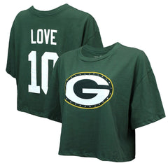 Jordan Love Green Bay Packers Majestic Threads Women's Swarovski Crystals Boxy Cropped Name & Number T-Shirt - Green T-shirts