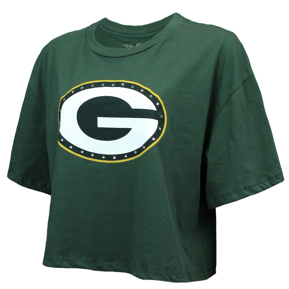 Jordan Love Green Bay Packers Majestic Threads Women's Swarovski Crystals Boxy Cropped Name & Number T-Shirt - Green T-shirts