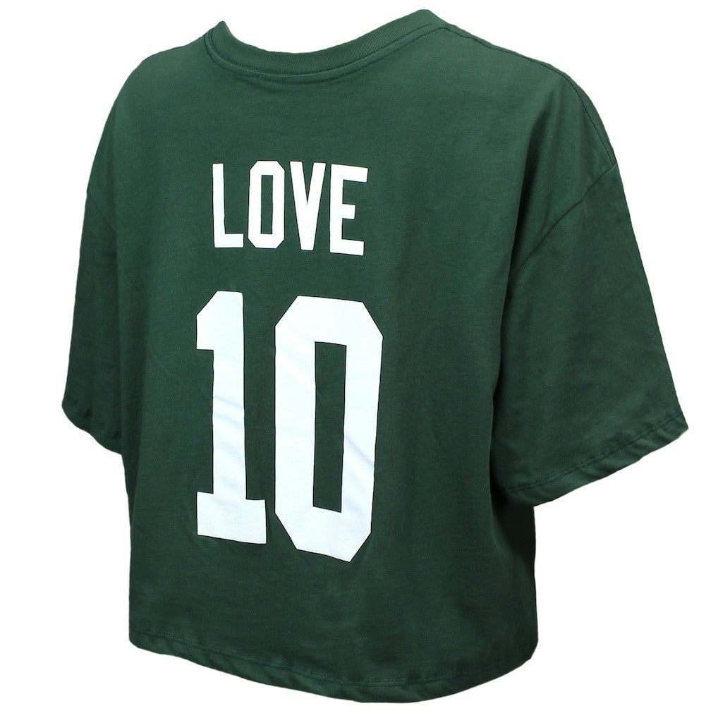 Jordan Love Green Bay Packers Majestic Threads Women's Swarovski Crystals Boxy Cropped Name & Number T-Shirt - Green T-shirts