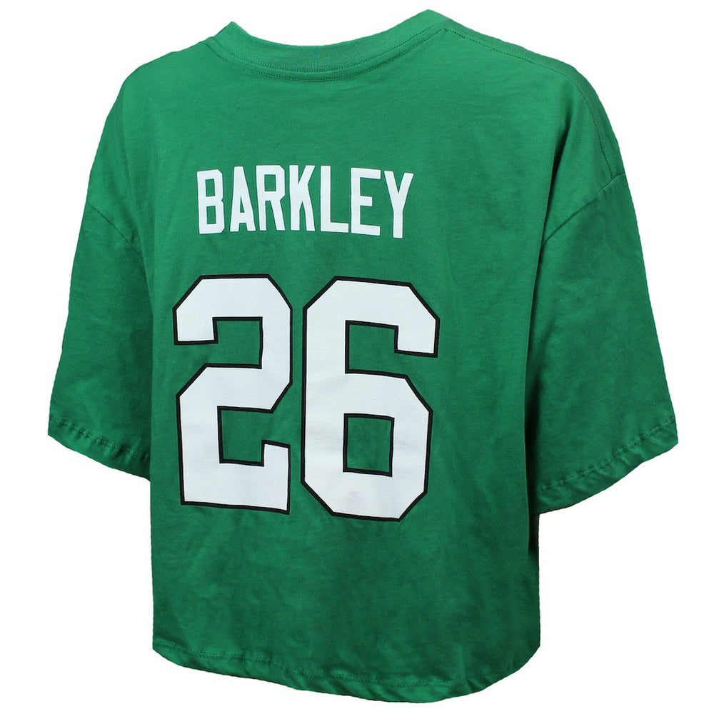 Saquon Barkley Philadelphia Eagles Majestic Threads Women's Swarovski Crystals Boxy Cropped Name & Number T-Shirt - Kelly Green T-shirts