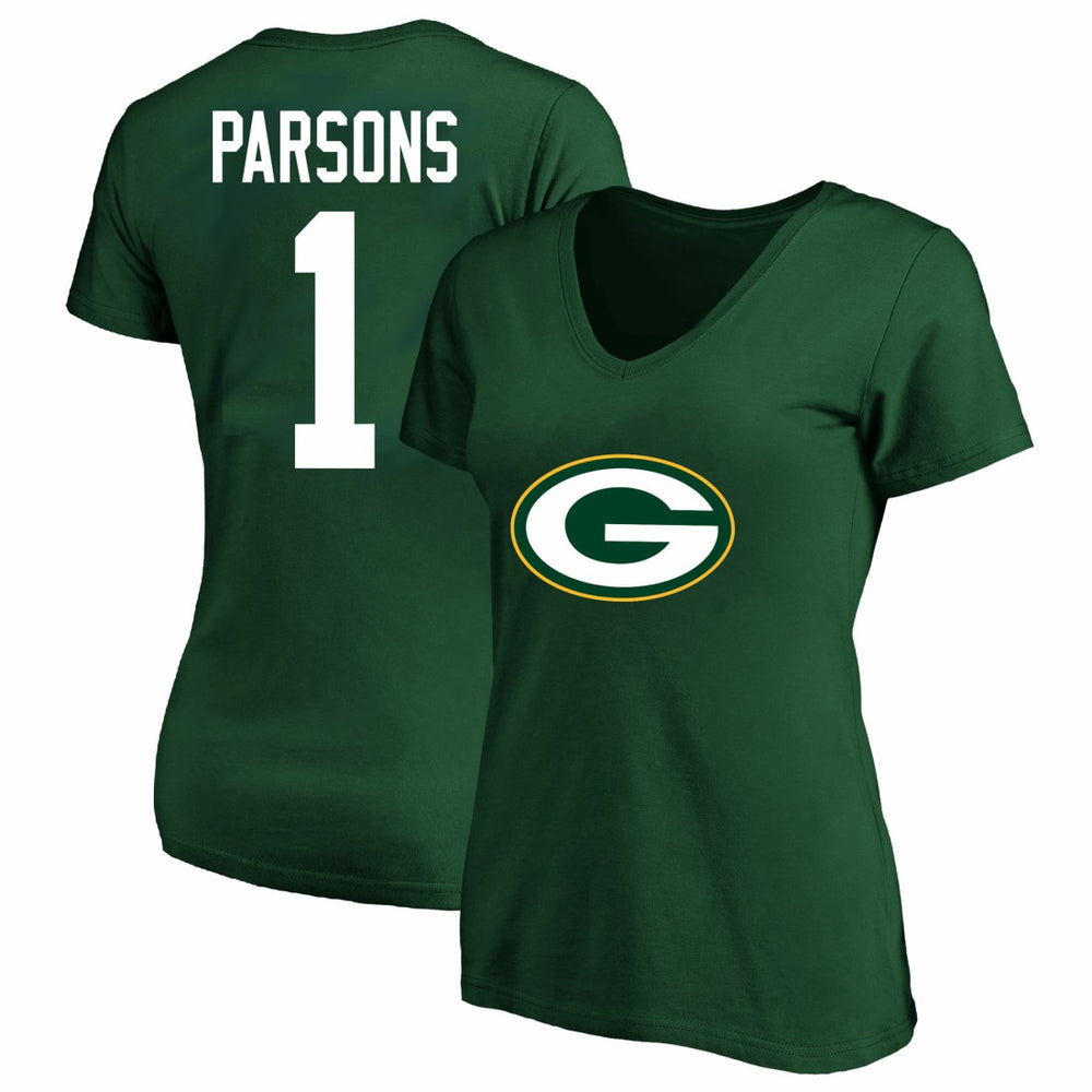 Micah Parsons Green Bay Packers Women's Plus Size Name & Number V-Neck T-Shirt - Green T-shirts