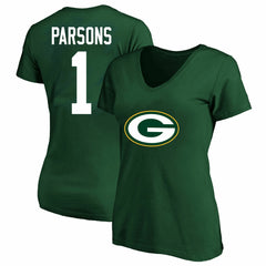 Micah Parsons Green Bay Packers Women's Plus Size Name & Number V-Neck T-Shirt - Green T-shirts