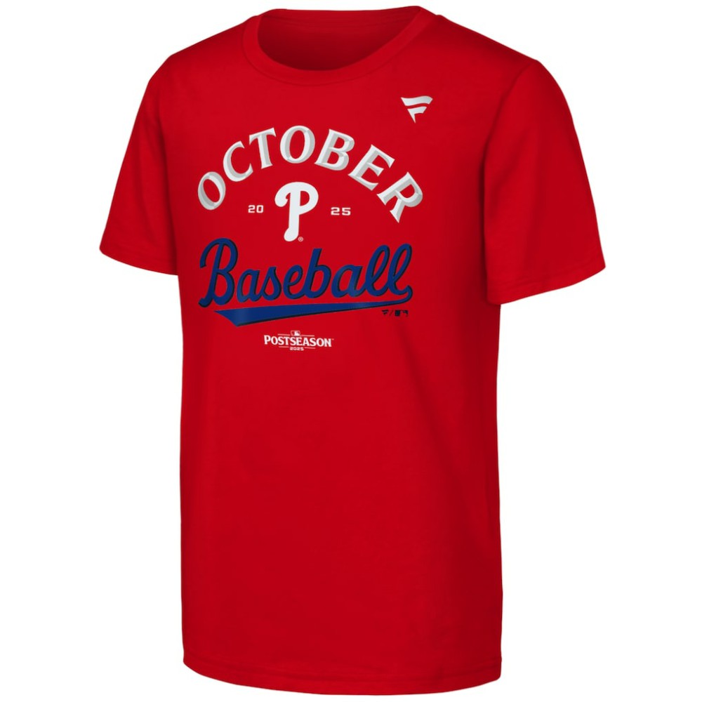 Philadelphia Phillies Fanatics Youth 2025 MLB Postseason Locker Room T-Shirt - Red T-shirts