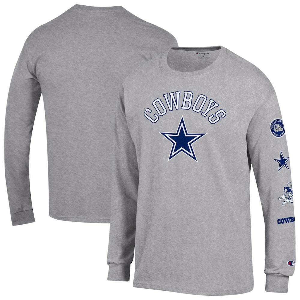 Dallas Cowboys Champion Seal Long Sleeve T-Shirt - Heather Gray T-shirts