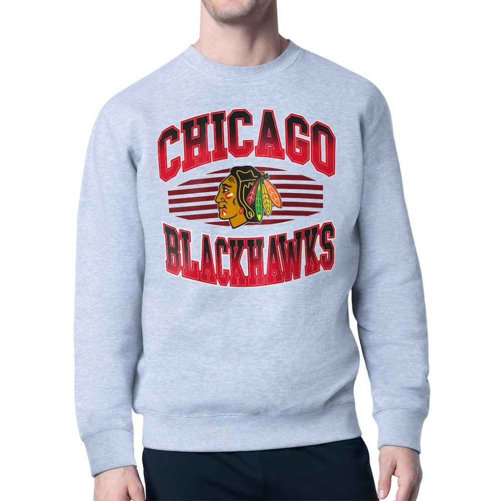 Chicago Blackhawks Starter Team Grit Graphic Fleece Pullover Sweatshirt - Gray | US 203448430