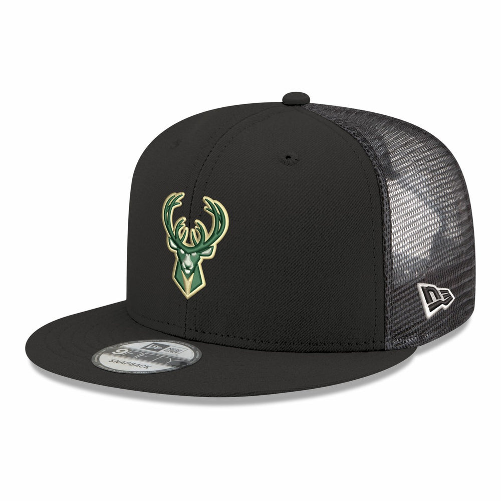 Milwaukee Bucks Core Logo Meshback 9FIFTY Snapback Hat Black - New Era