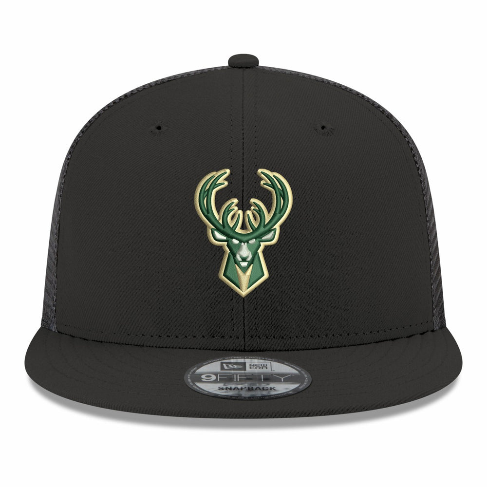 Milwaukee Bucks Core Logo Meshback 9FIFTY Snapback Hat Black - New Era