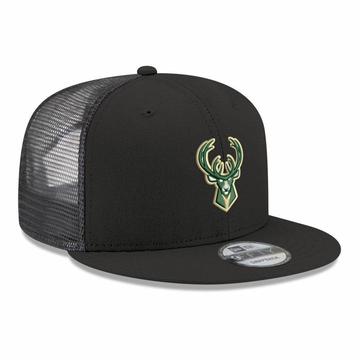 Milwaukee Bucks Core Logo Meshback 9FIFTY Snapback Hat Black - New Era