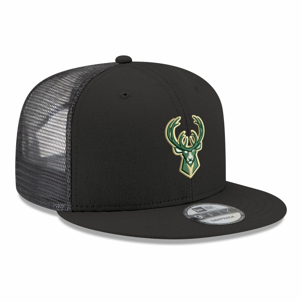 Milwaukee Bucks Core Logo Meshback 9FIFTY Snapback Hat Black - New Era