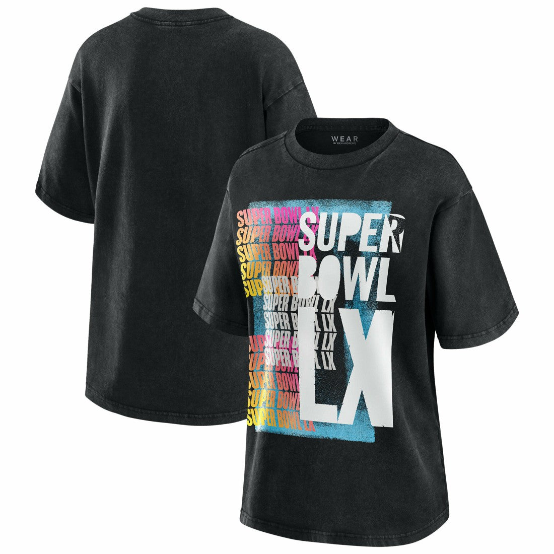 Super Bowl LX WEAR by Erin Andrews Women's Vintage Boyfriend T-Shirt - Black T-shirts