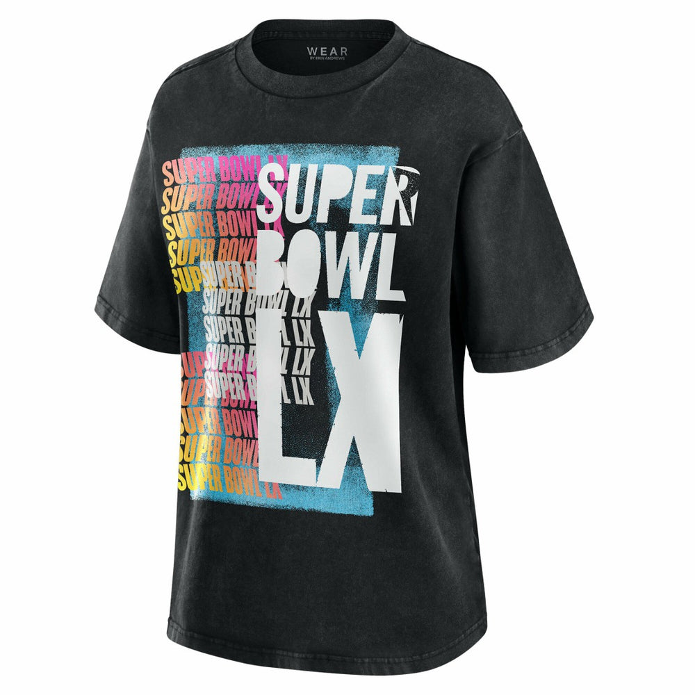Super Bowl LX WEAR by Erin Andrews Women's Vintage Boyfriend T-Shirt - Black T-shirts