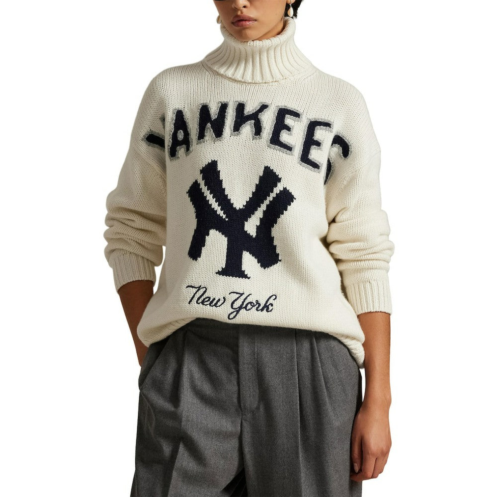 Yankees Polo Ralph Lauren Women's Wool-Blend Turtleneck Sweater - Cream