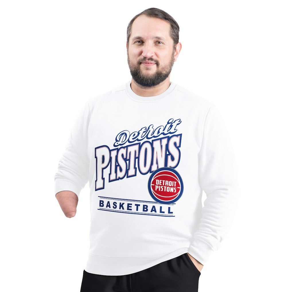 Detroit Pistons G-III Sports by Carl Banks Adaptive Headliner Fleece Crewneck Sweatshirt White