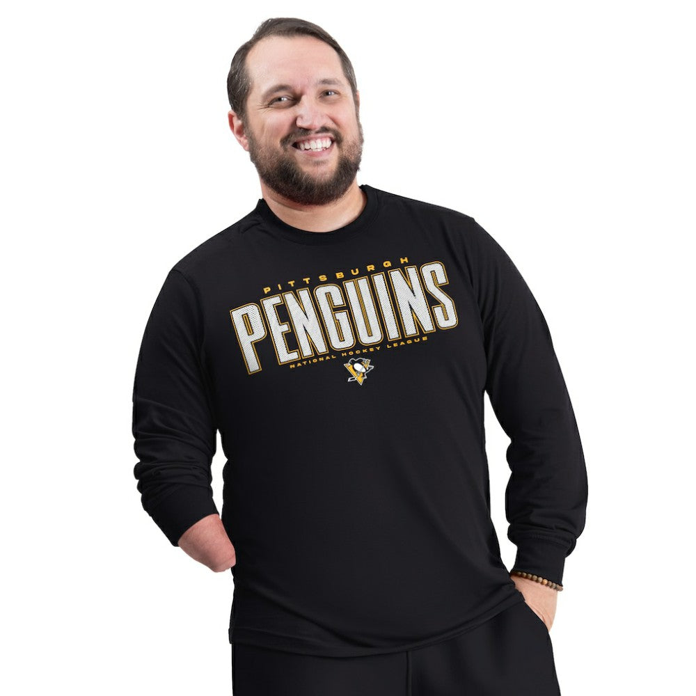 Pittsburgh Penguins G-III Sports by Carl Banks Adaptive Mesh Effect Long Sleeve T-Shirt - Black | US 203456861