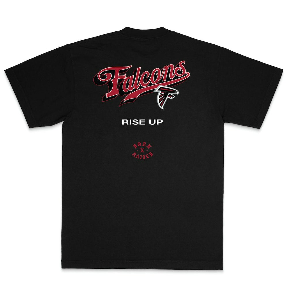 Atlanta Falcons Born x Raised Unisex Pro Script T-Shirt - Black T-shirts