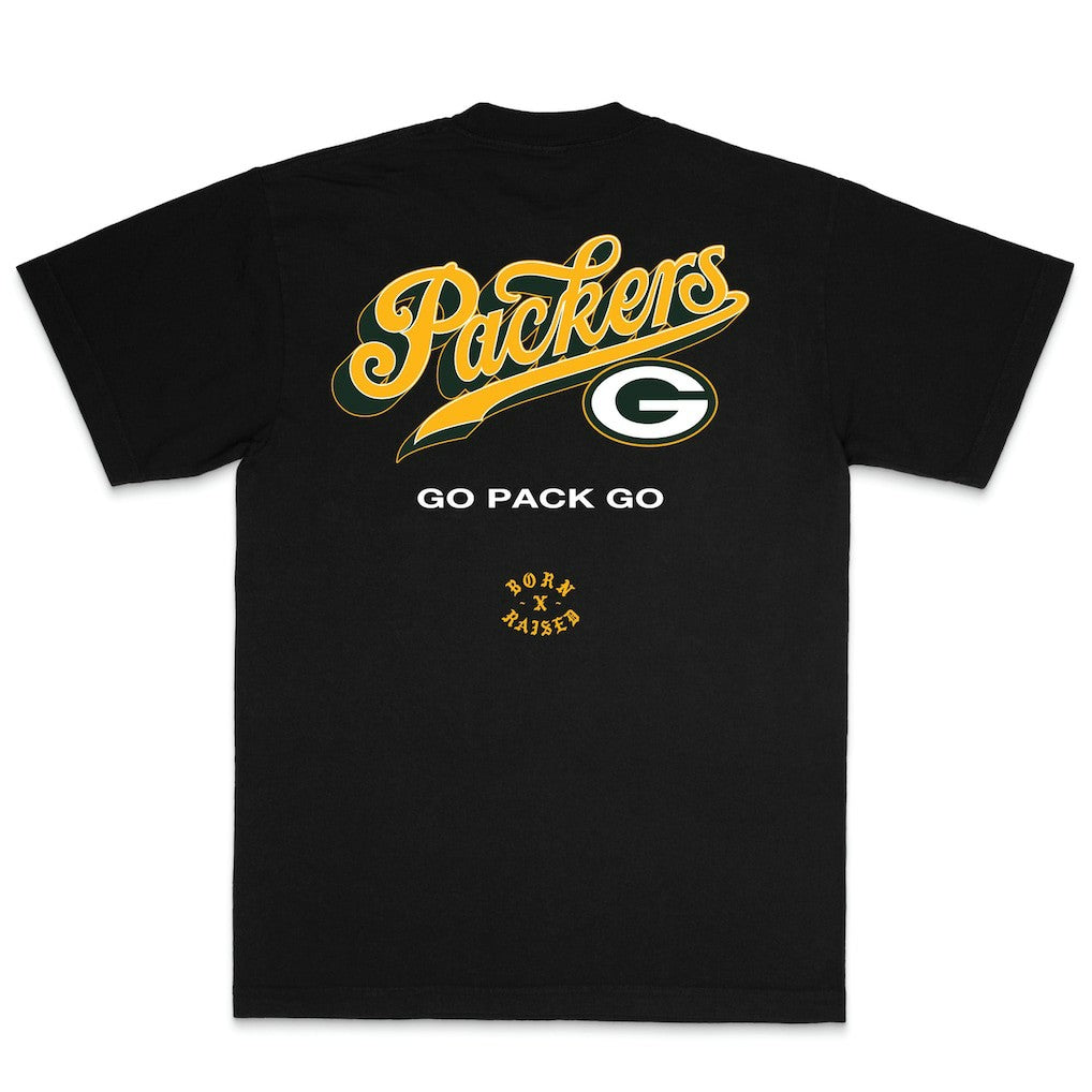 Green Bay Packers Born x Raised Unisex Pro Script T-Shirt - Black T-shirts