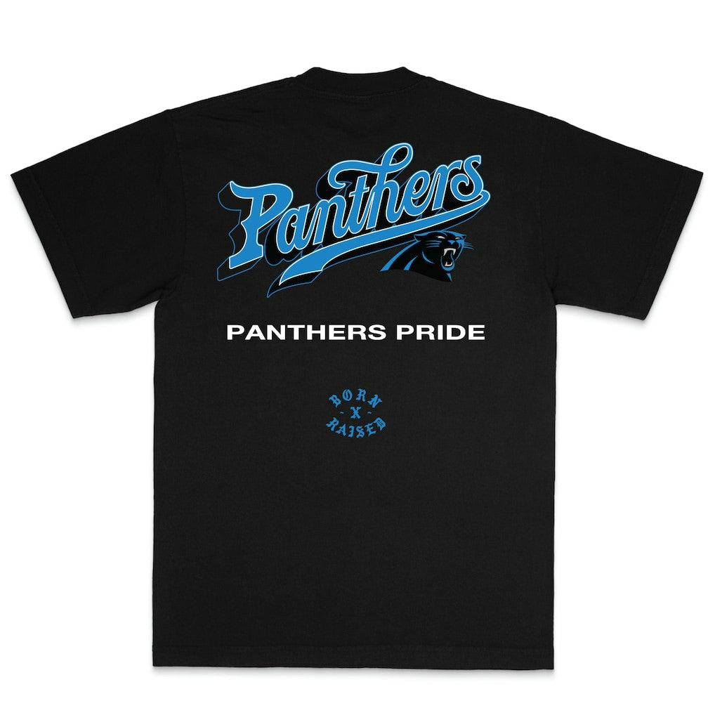 Carolina Panthers Born x Raised Unisex Pro Script T-Shirt - Black T-shirts