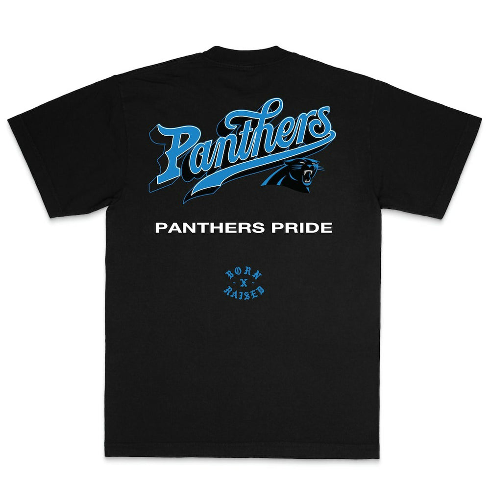 Carolina Panthers Born x Raised Unisex Pro Script T-Shirt - Black T-shirts