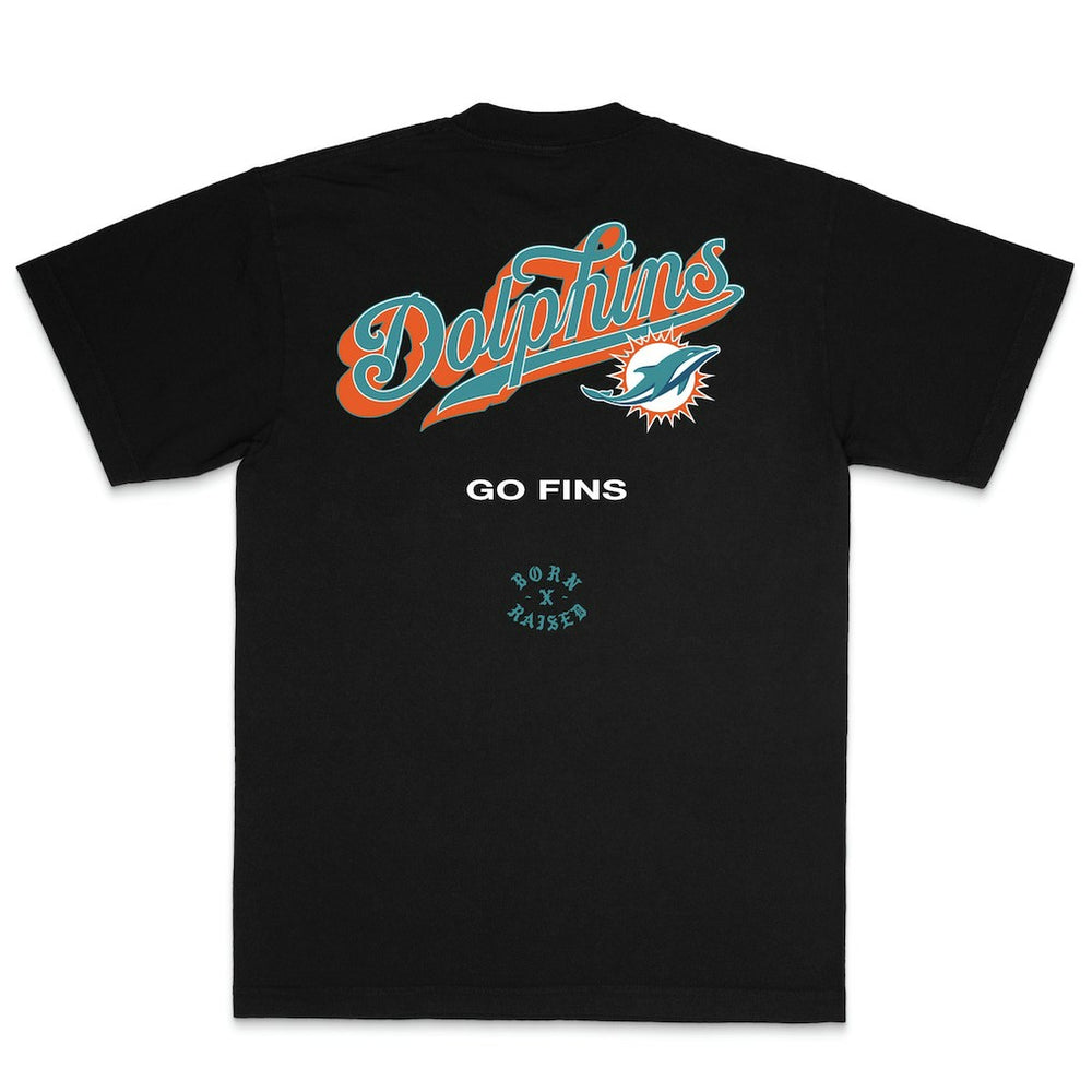 Miami Dolphins Born x Raised Unisex Pro Script T-Shirt - Black T-shirts