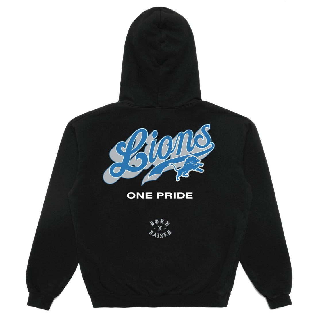 Detroit Lions Born x Raised Unisex Pro Script Hoodie - Black Hoodies