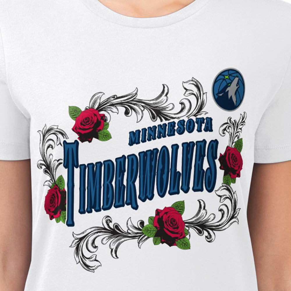 Minnesota Timberwolves G-III 4Her by Carl Banks Women's Super-Slim Fit Lightweight Roses Crew Neck T-Shirt White outlet