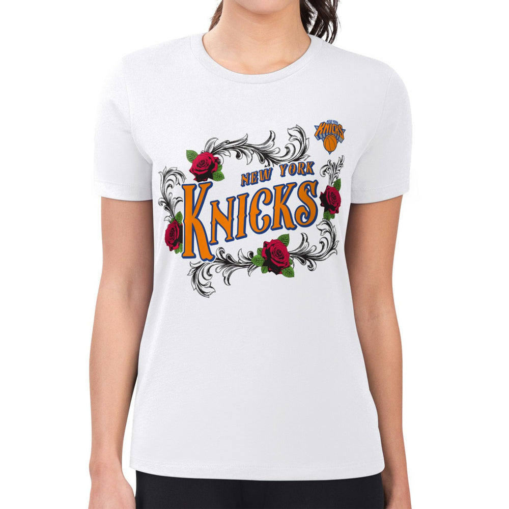 New York Knicks G-III 4Her by Carl Banks Women's Super-Slim Fit Lightweight Roses Crew Neck T-Shirt White outlet