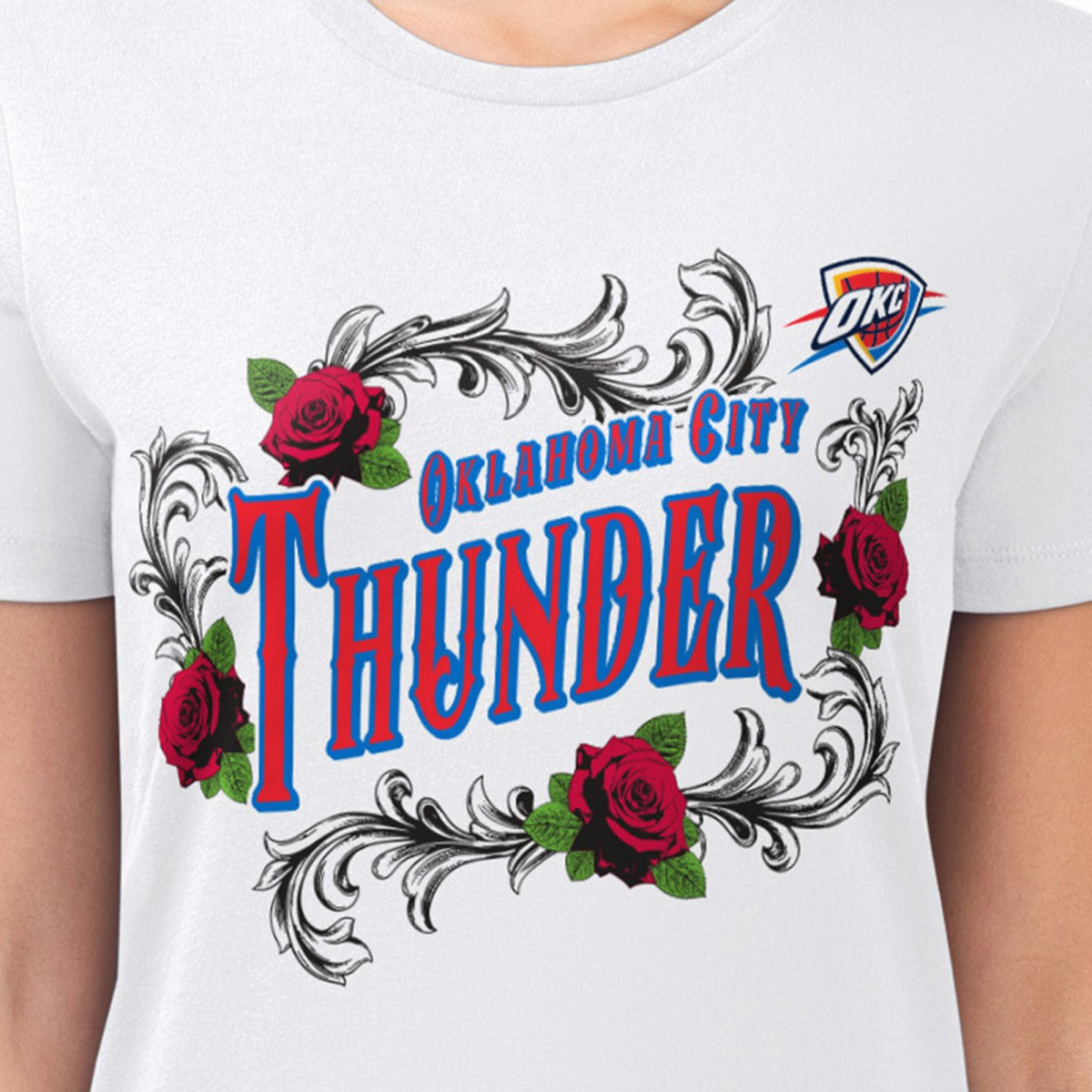 Oklahoma City Thunder G-III 4Her by Carl Banks Women's Super-Slim Fit Lightweight Roses Crew Neck T-Shirt White outlet