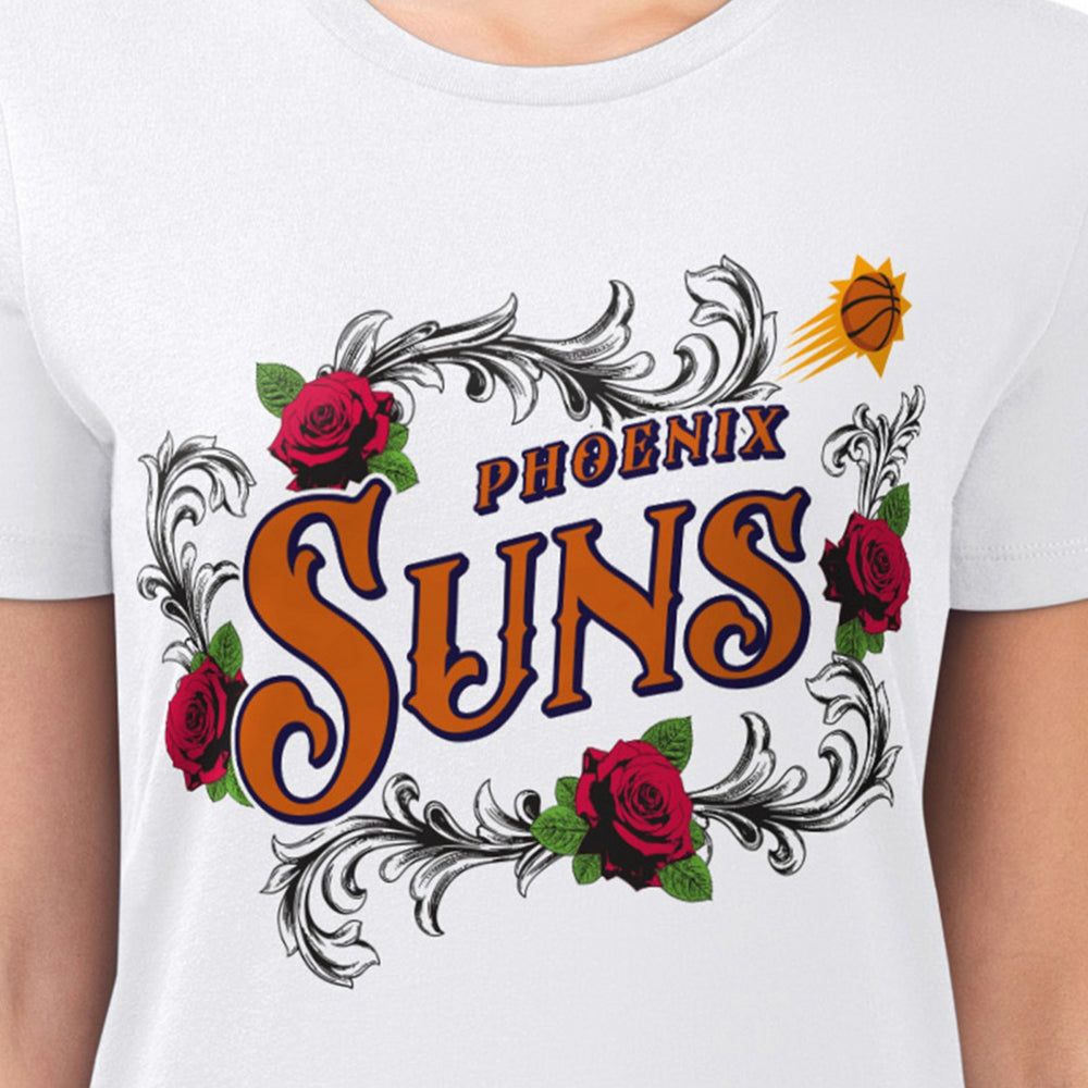 Phoenix Suns G-III 4Her by Carl Banks Women's Super-Slim Fit Lightweight Roses Crew Neck T-Shirt White